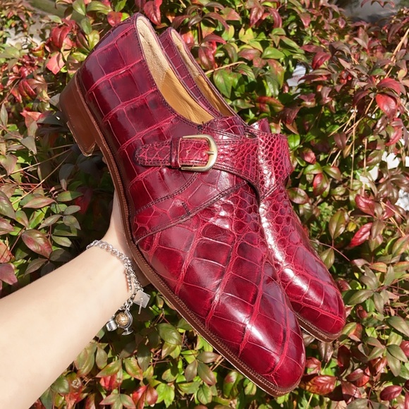 David Eden Other - David Eden Crocodile Burgundy Monk Strap Shoes